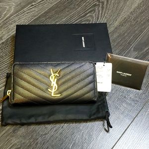 Authentic Saint Laurent Zip-Around Wallet, classic monogram, Black.